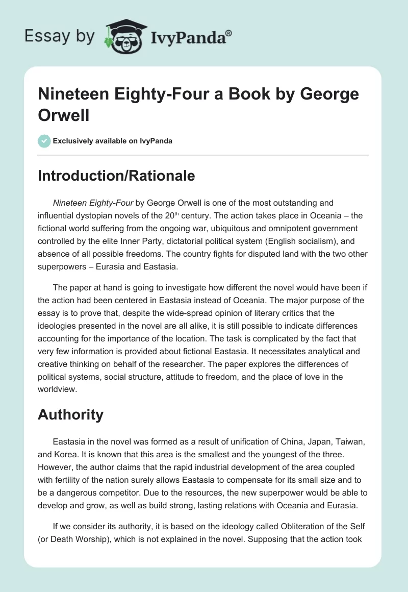 "Nineteen Eighty-Four" a Book by George Orwell. Page 1