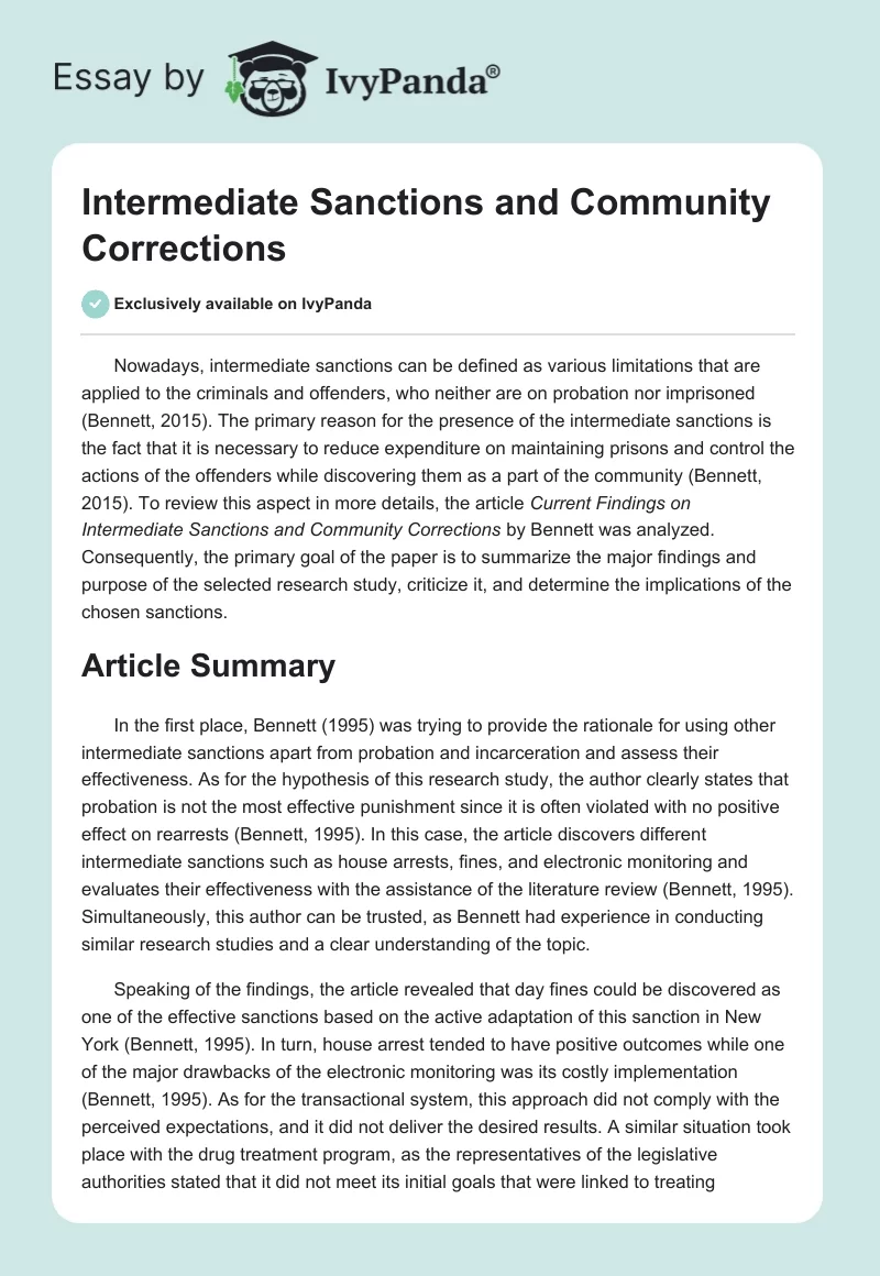 Intermediate Sanctions and Community Corrections. Page 1