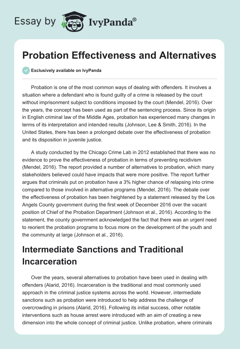 Probation Effectiveness and Alternatives. Page 1