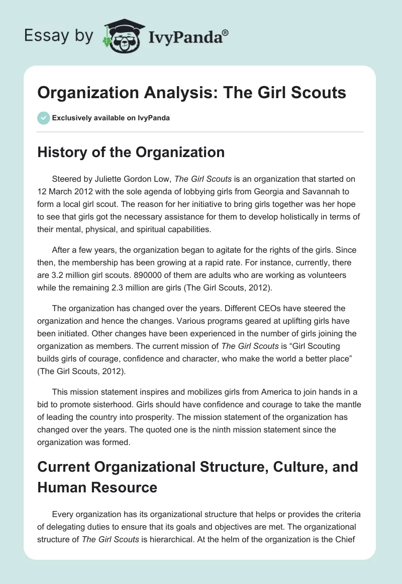 Organization Analysis: The Girl Scouts. Page 1