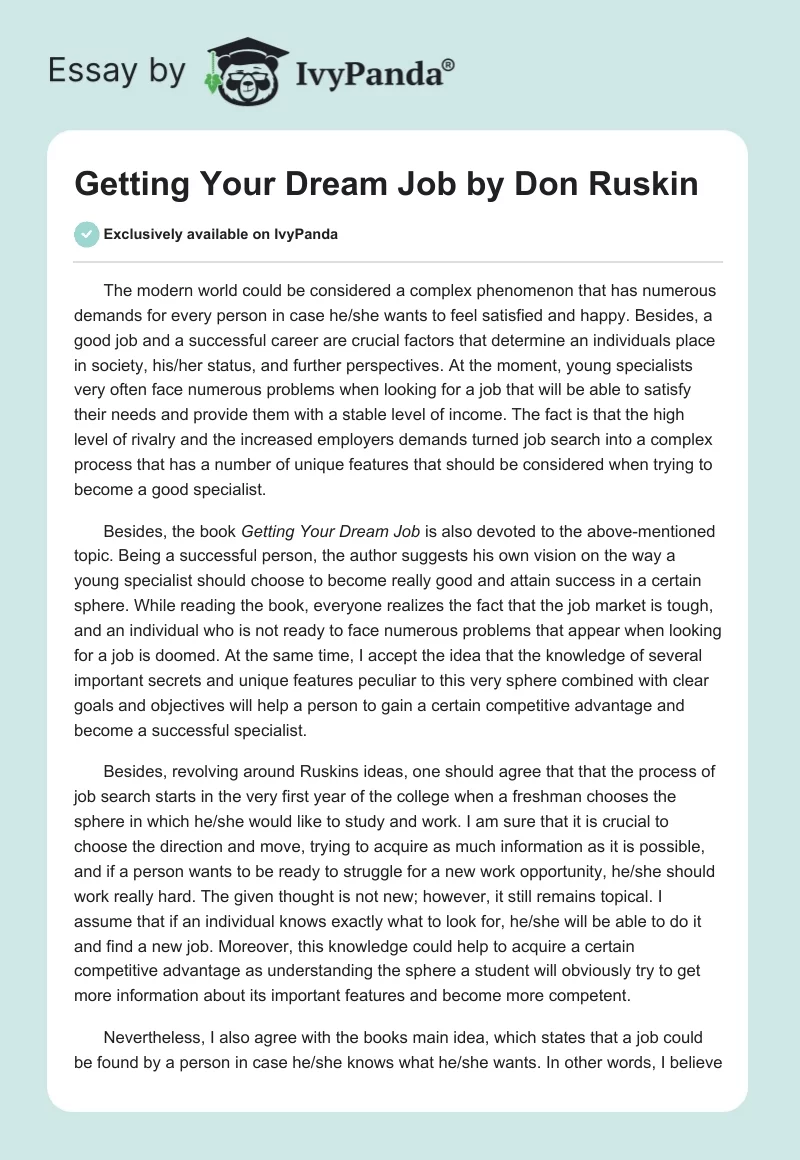 "Getting Your Dream Job" by Don Ruskin. Page 1
