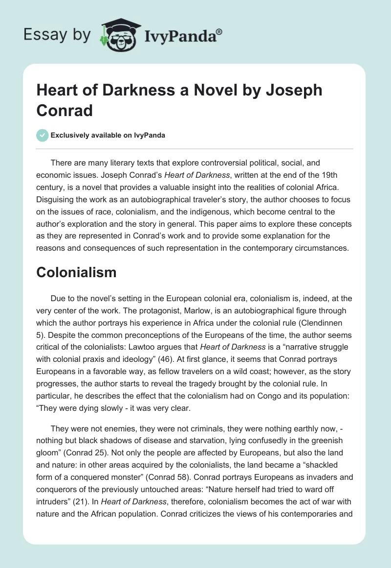 "Heart of Darkness" a Novel by Joseph Conrad. Page 1