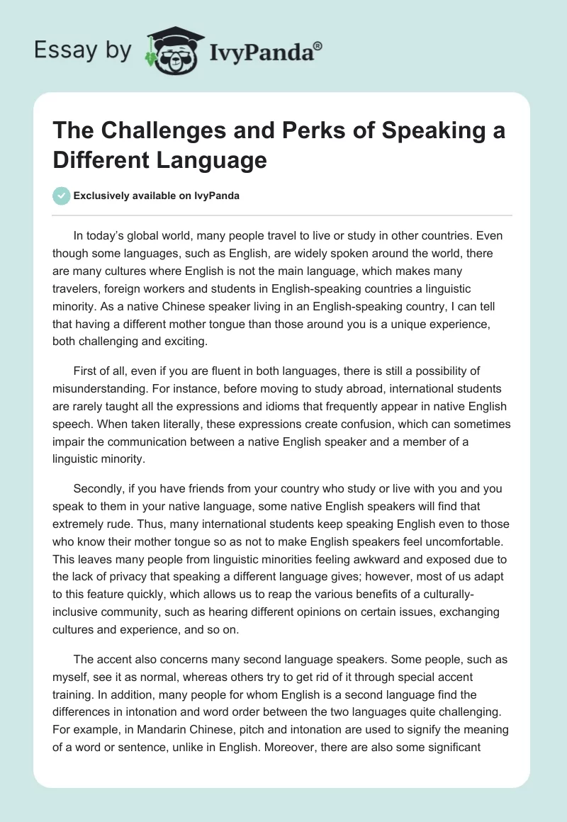 The Challenges and Perks of Speaking a Different Language. Page 1