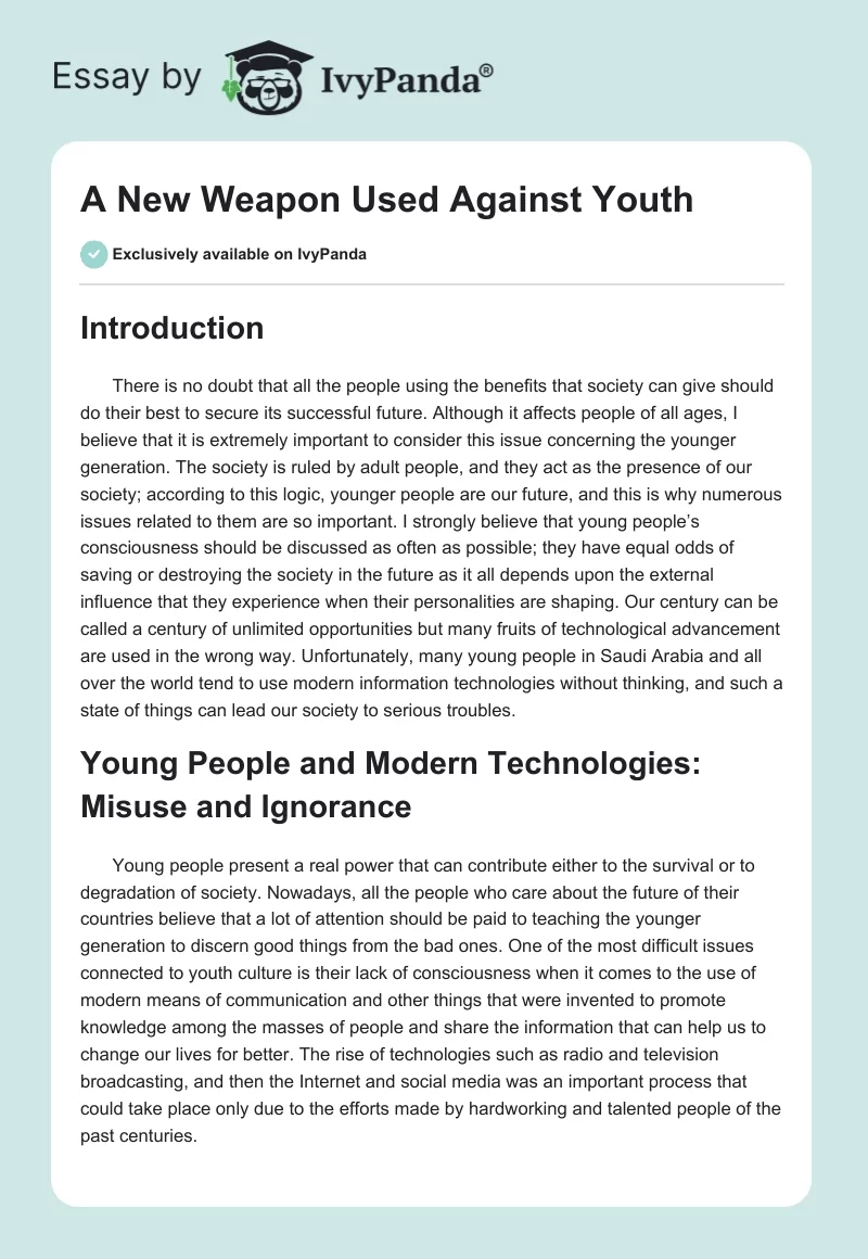 A New Weapon Used Against Youth. Page 1