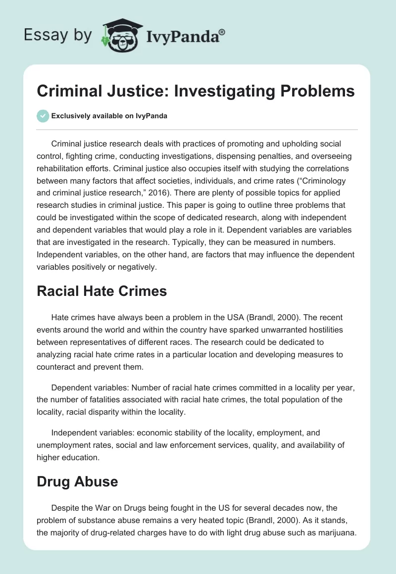 Criminal Justice: Investigating Problems. Page 1