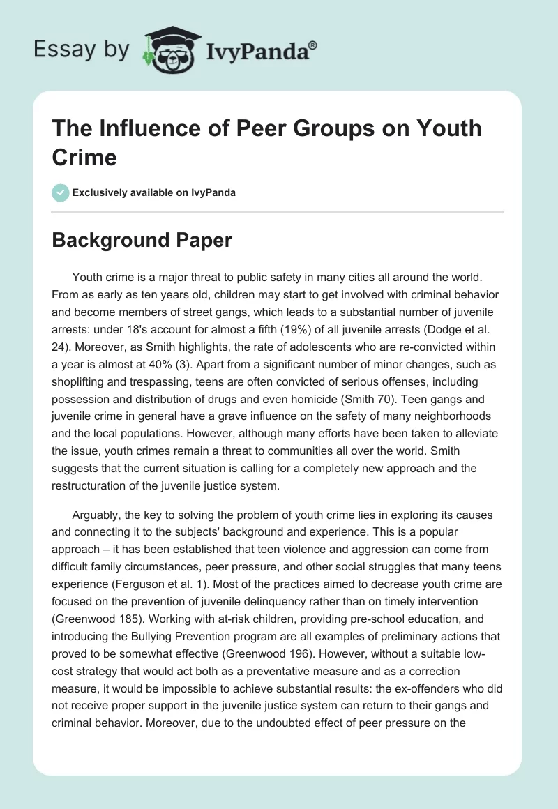 The Influence of Peer Groups on Youth Crime. Page 1