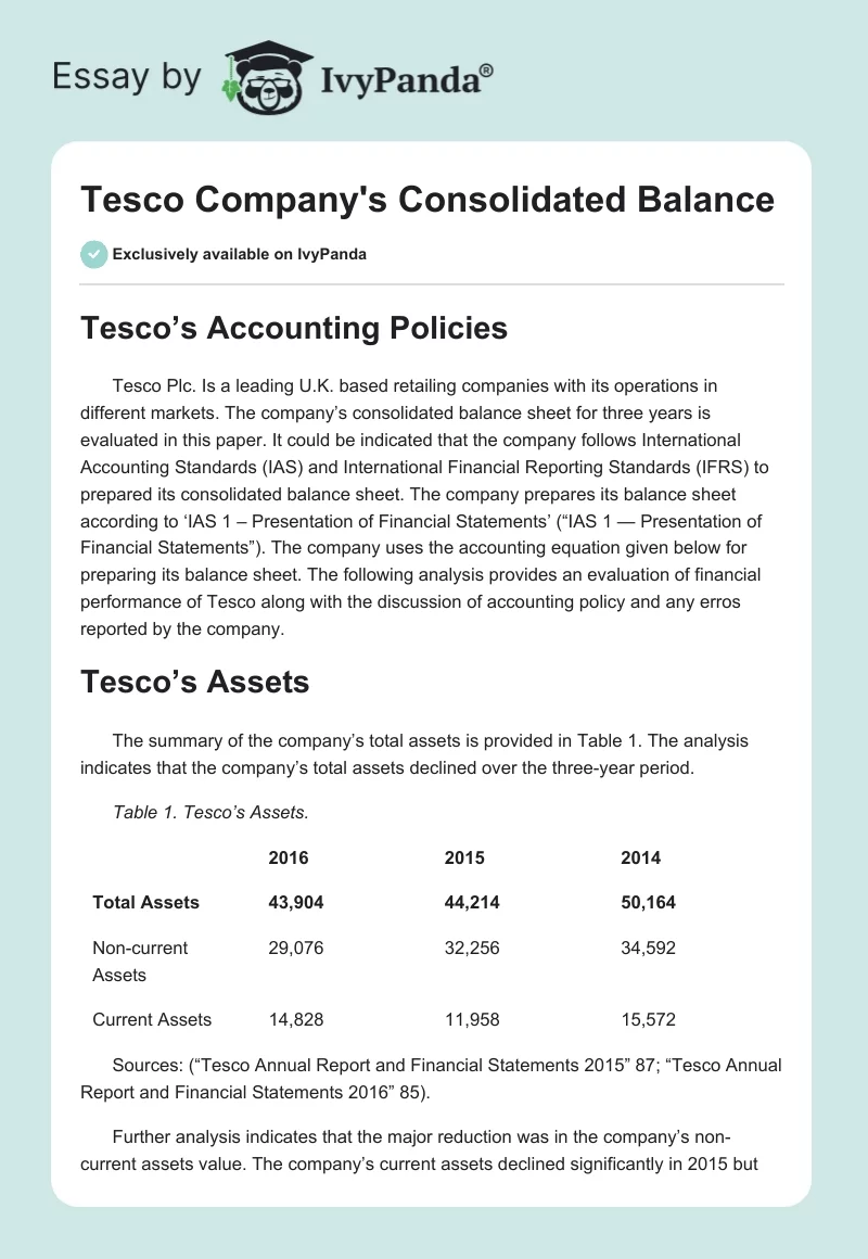 Tesco Company's Consolidated Balance. Page 1