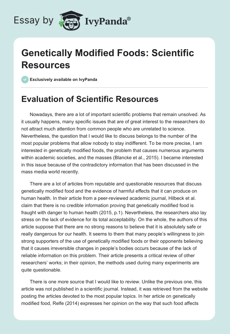 Genetically Modified Foods: Scientific Resources. Page 1