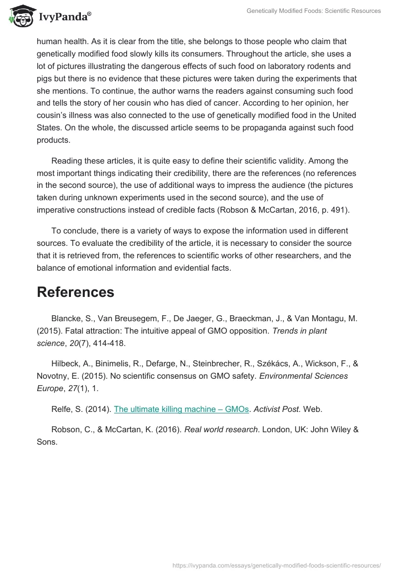 Genetically Modified Foods: Scientific Resources. Page 2