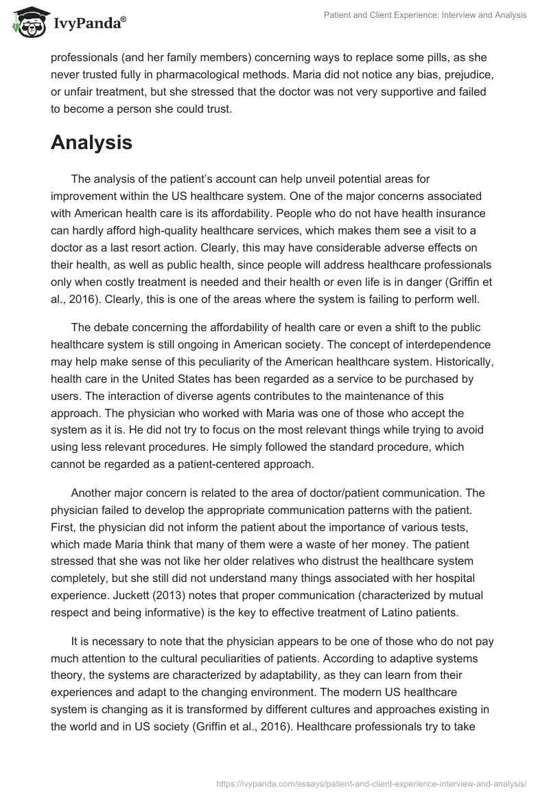 Patient and Client Experience: Interview and Analysis. Page 2