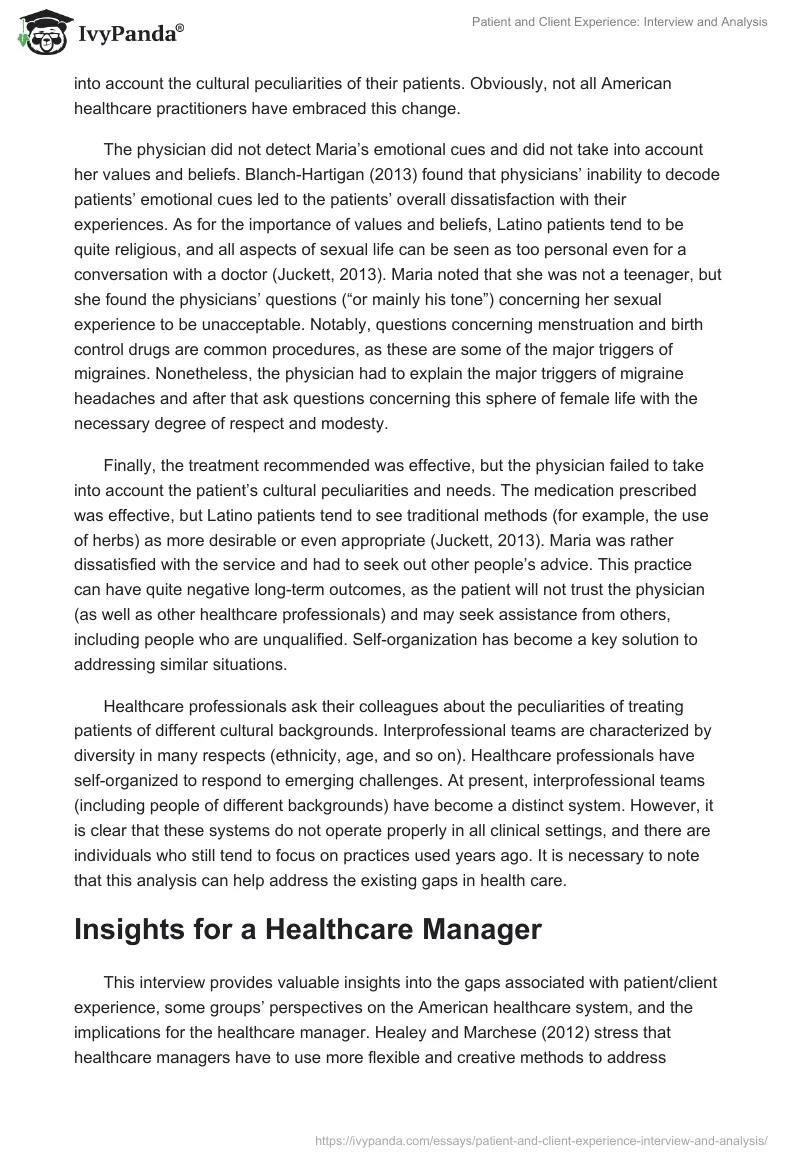Patient and Client Experience: Interview and Analysis. Page 3