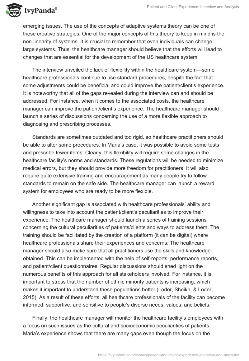 Patient and Client Experience: Interview and Analysis. Page 4