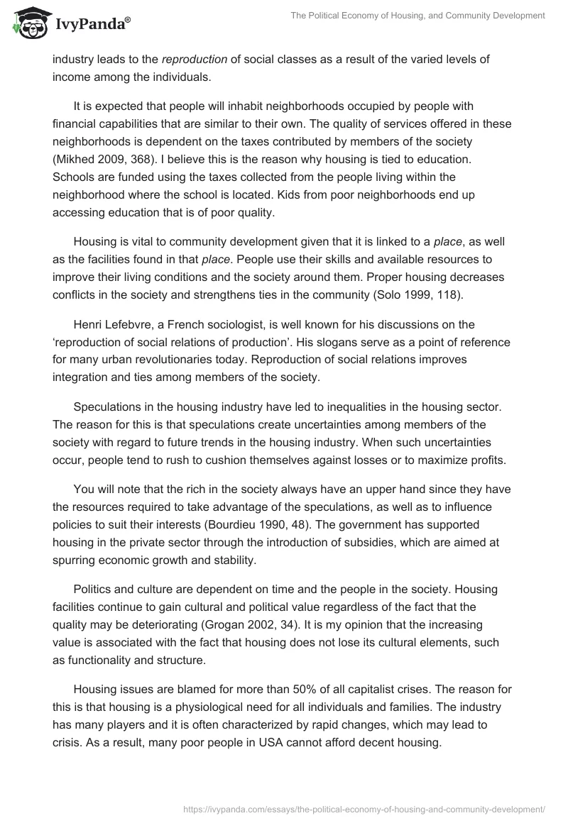The Political Economy of Housing, and Community Development. Page 4