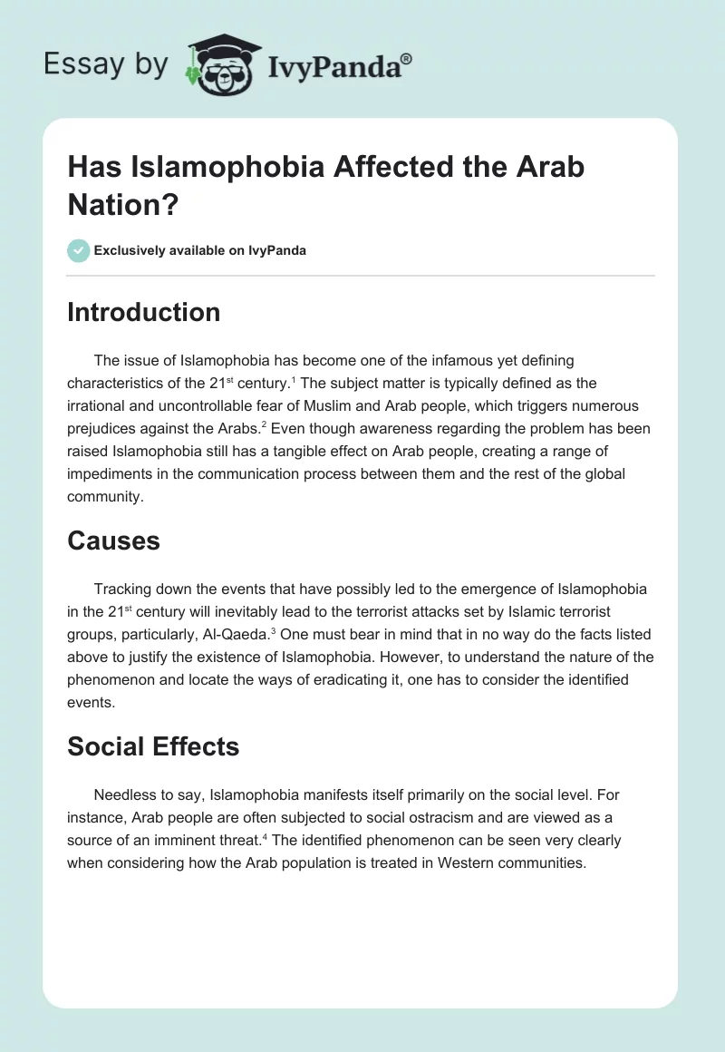 Has Islamophobia Affected the Arab Nation?. Page 1