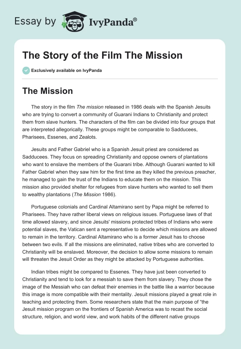 The Story of the Film "The Mission". Page 1