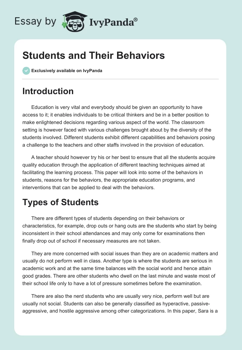 Students and Their Behaviors. Page 1