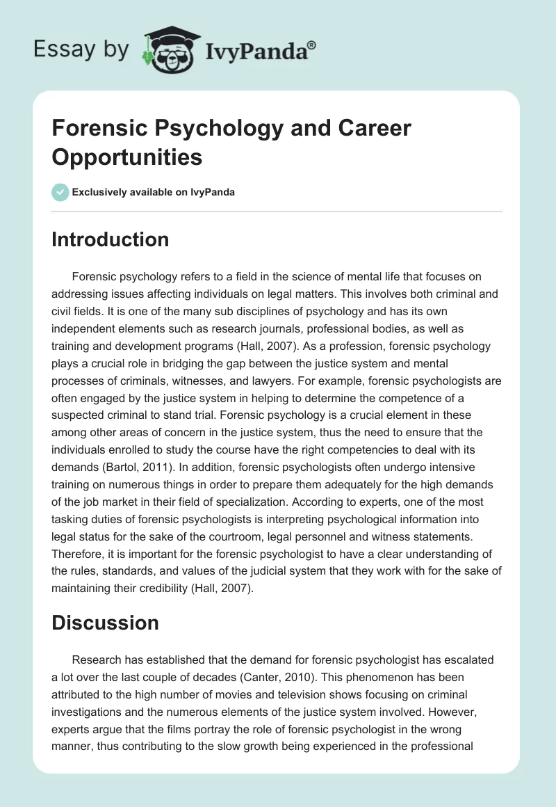 Forensic Psychology and Career Opportunities. Page 1