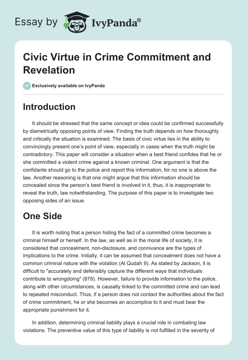 Civic Virtue in Crime Commitment and Revelation. Page 1