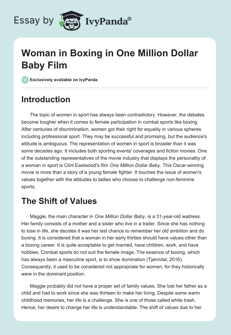 Woman in Boxing in "One Million Dollar Baby" Film. Page 1