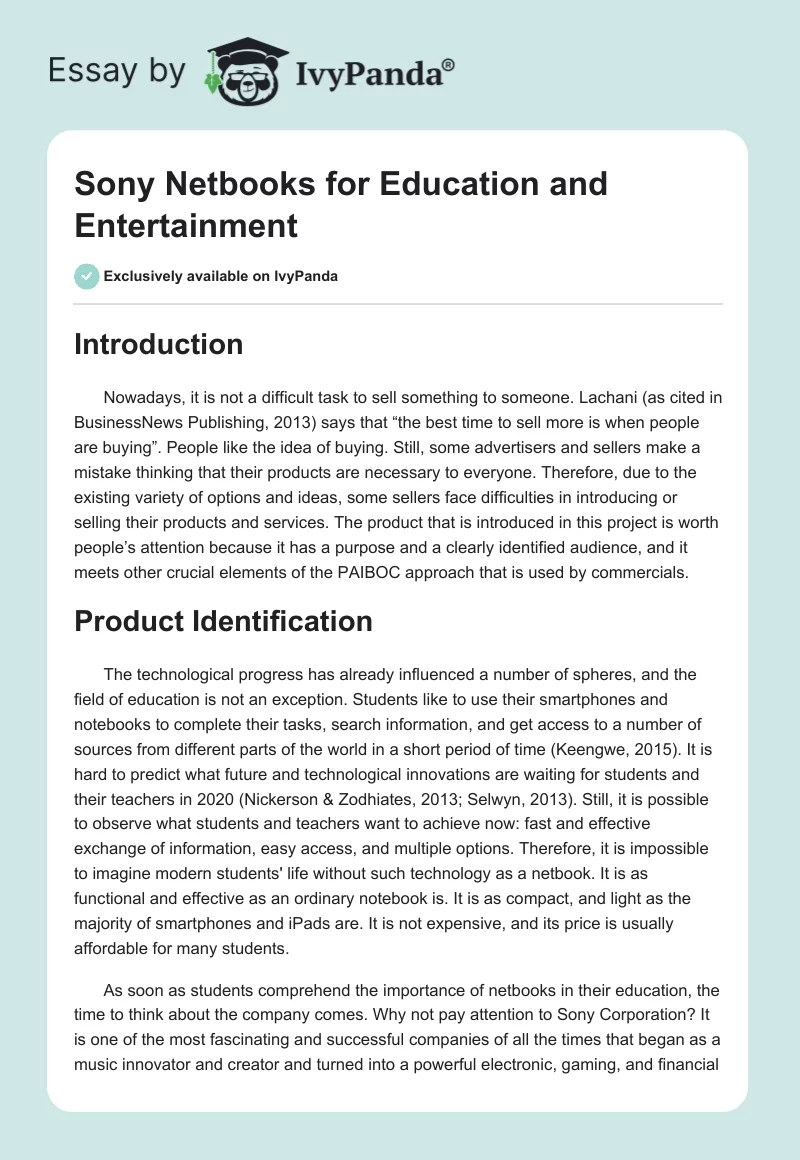 Sony Netbooks for Education and Entertainment. Page 1