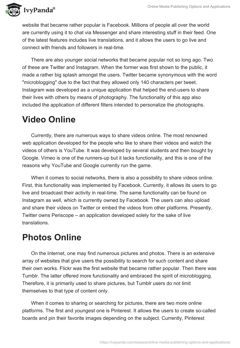 Online Media Publishing Options and Applications. Page 2