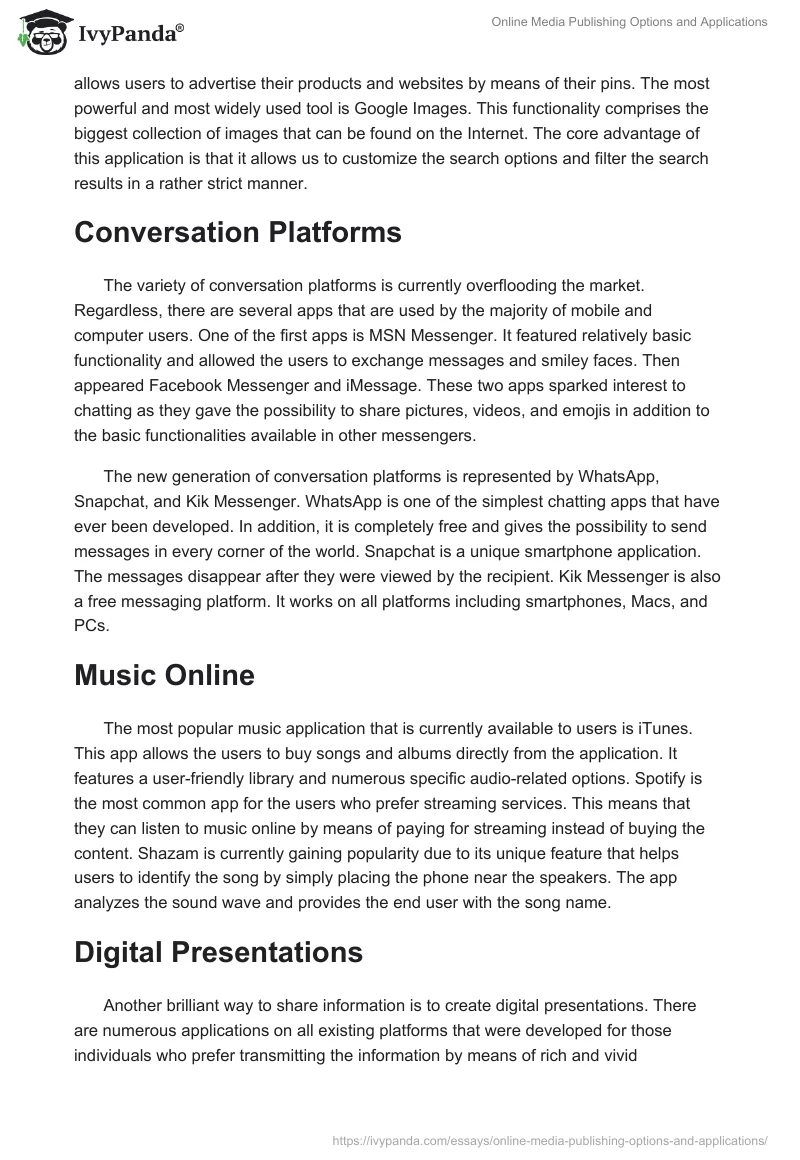 Online Media Publishing Options and Applications. Page 3