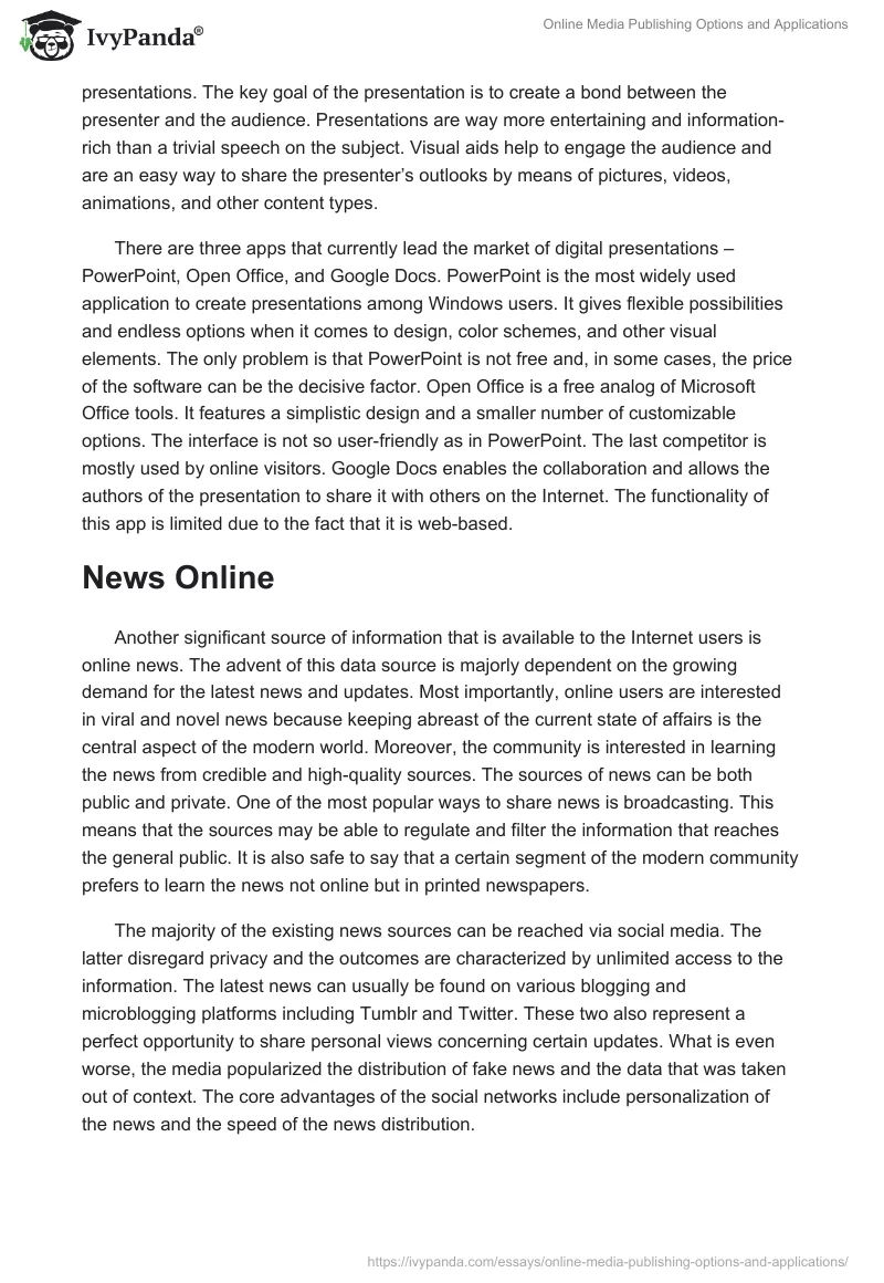 Online Media Publishing Options and Applications. Page 4