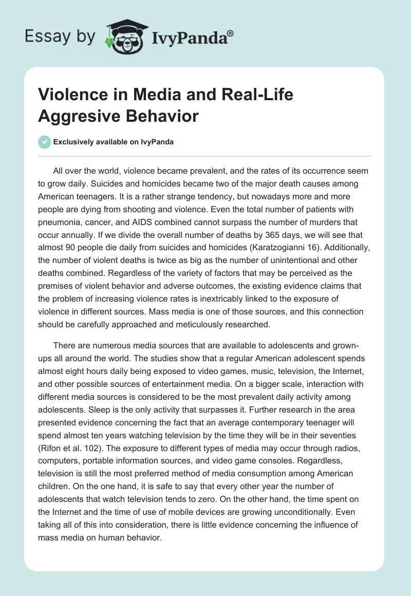 Violence in Media and Real-Life Aggresive Behavior. Page 1