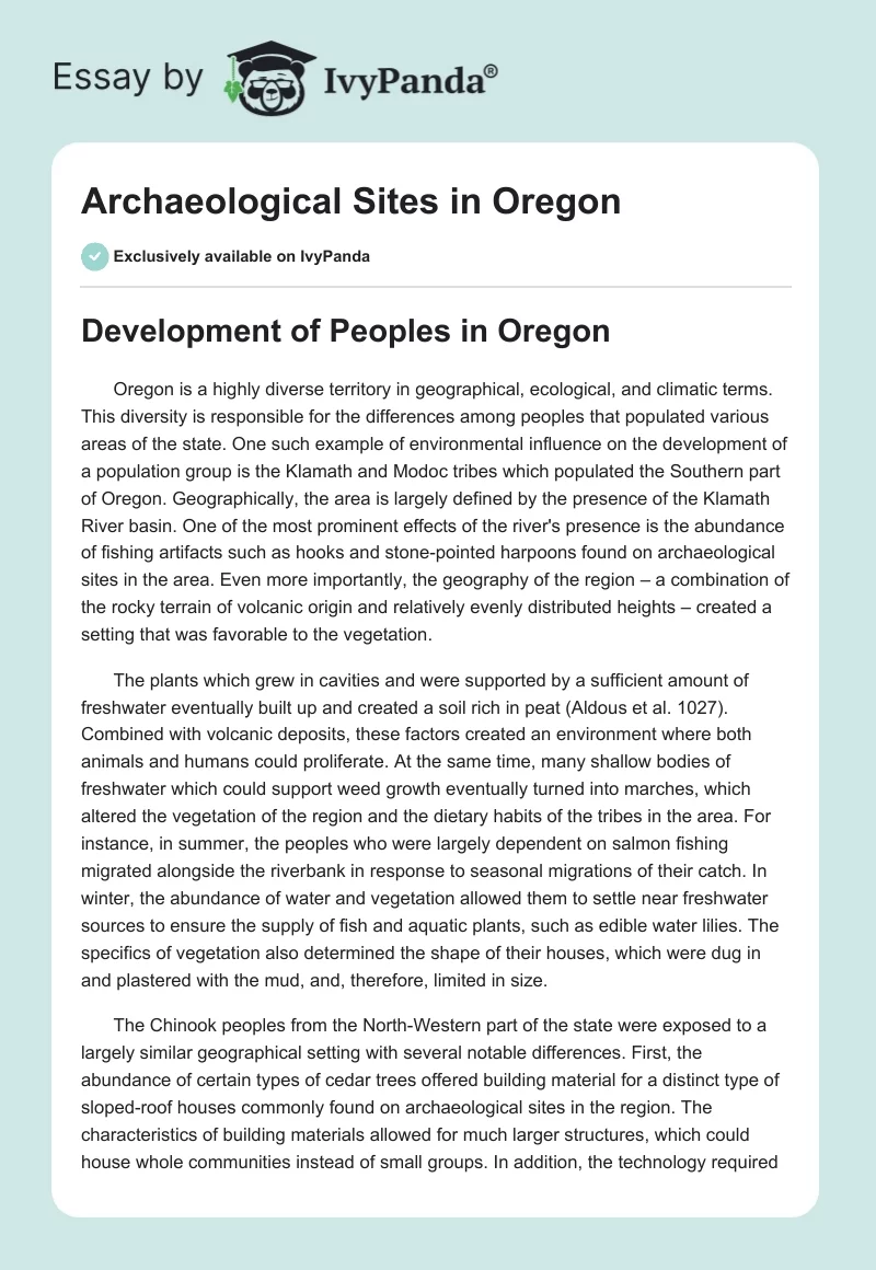 Archaeological Sites in Oregon. Page 1