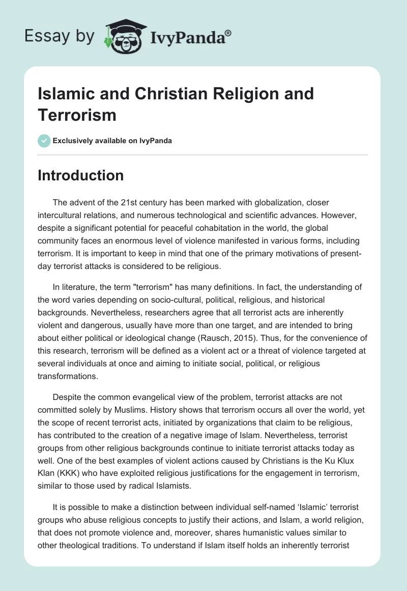 Islamic and Christian Religion and Terrorism. Page 1