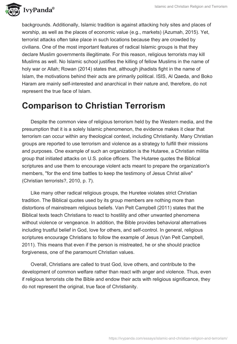 Islamic and Christian Religion and Terrorism. Page 5