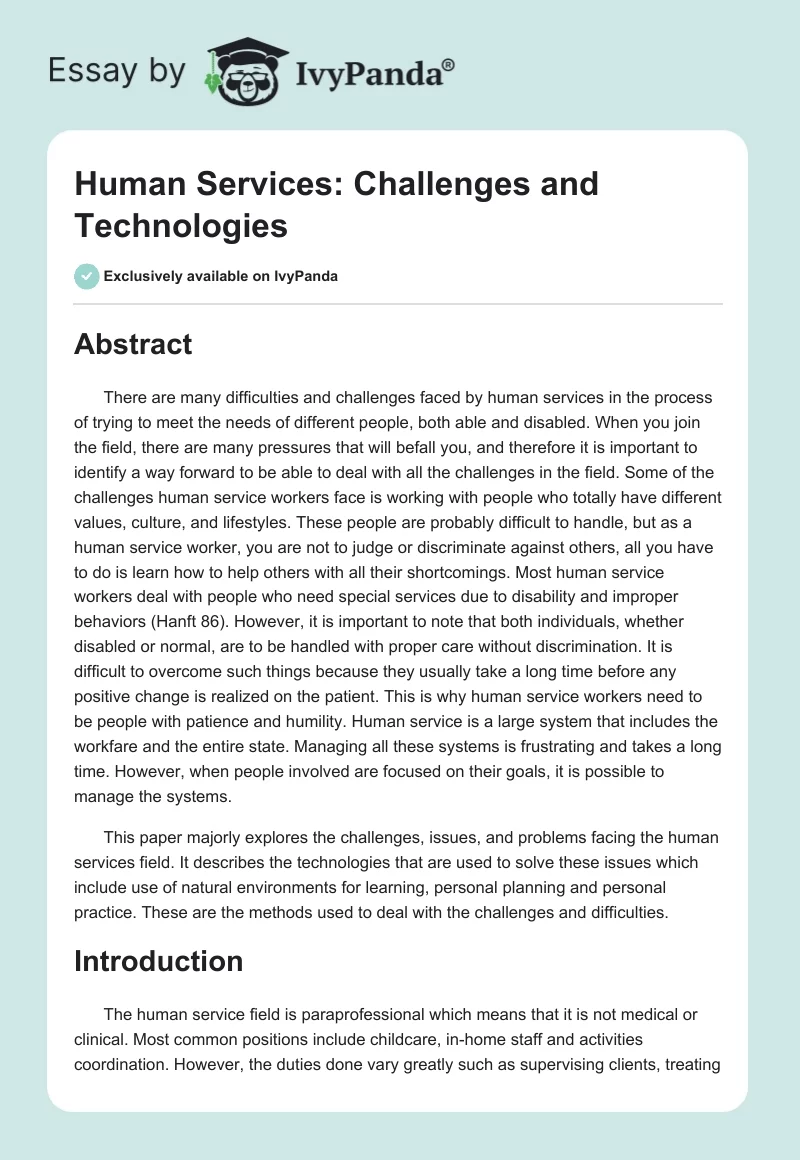 Human Services: Challenges and Technologies. Page 1