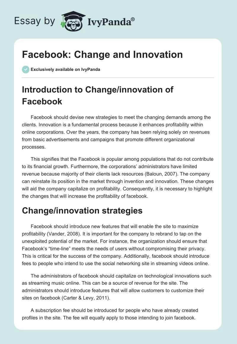 Facebook: Change and Innovation. Page 1