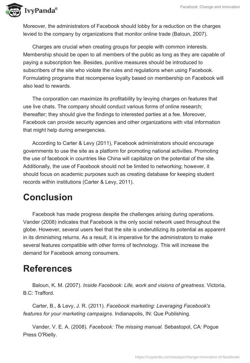 Facebook: Change and Innovation. Page 2