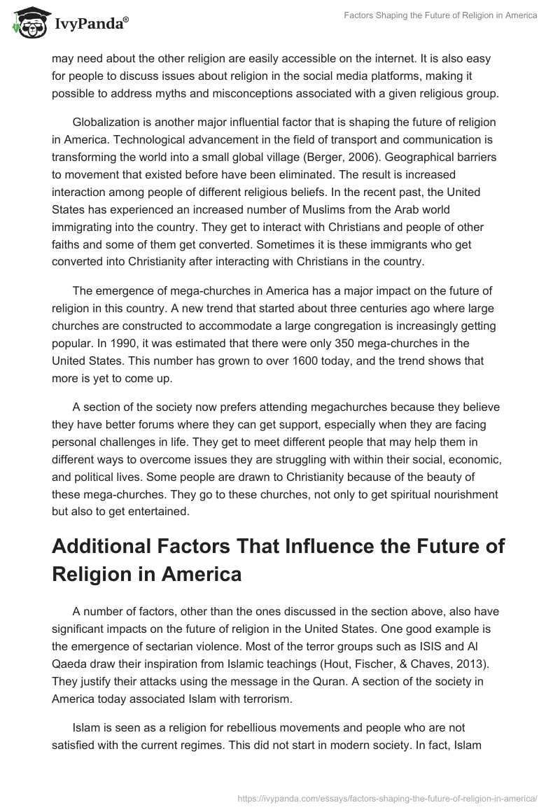 Factors Shaping the Future of Religion in America. Page 2