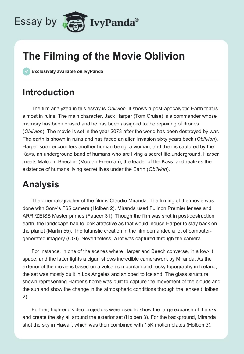 The Filming of the Movie "Oblivion". Page 1