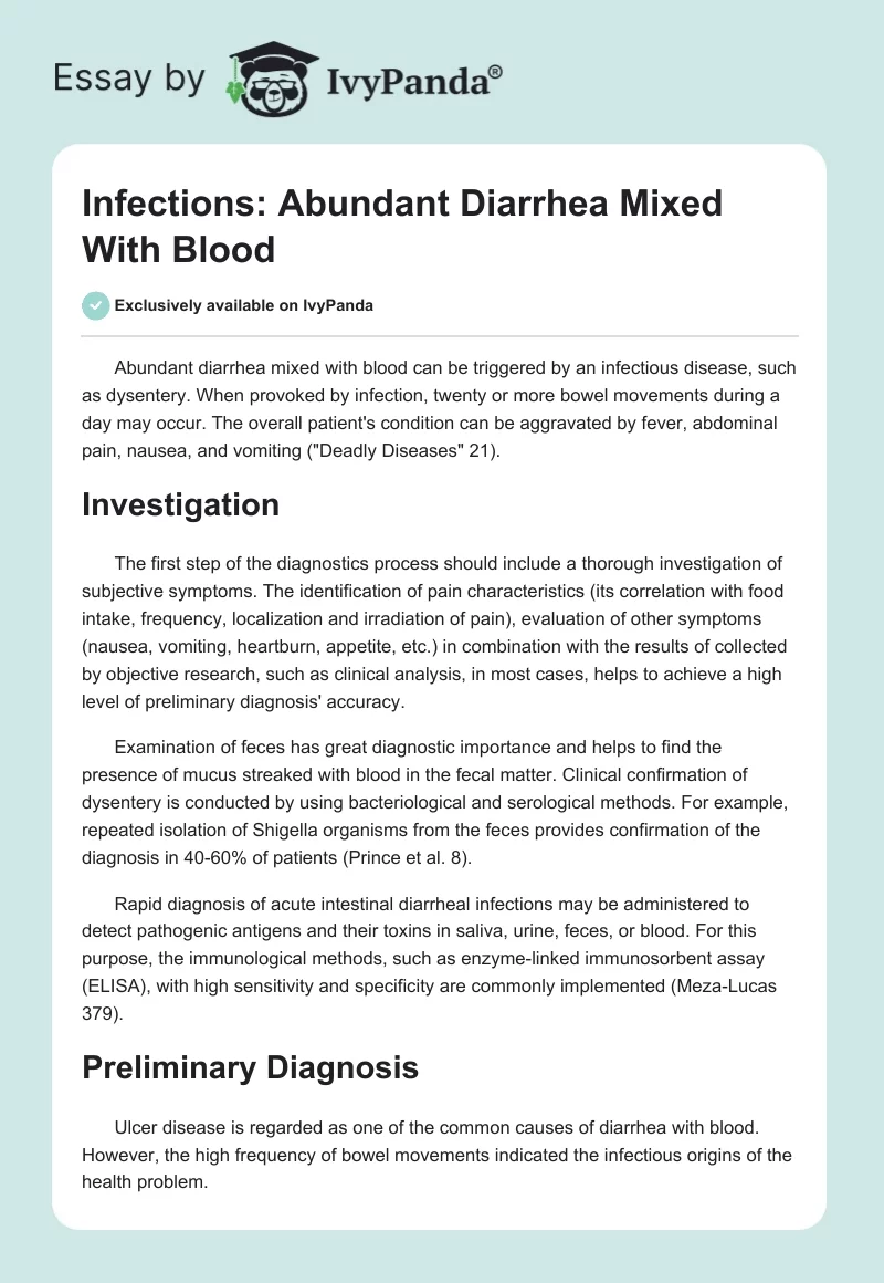 Infections: Abundant Diarrhea Mixed With Blood. Page 1