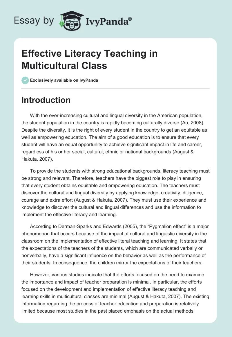 Effective Literacy Teaching in Multicultural Class. Page 1