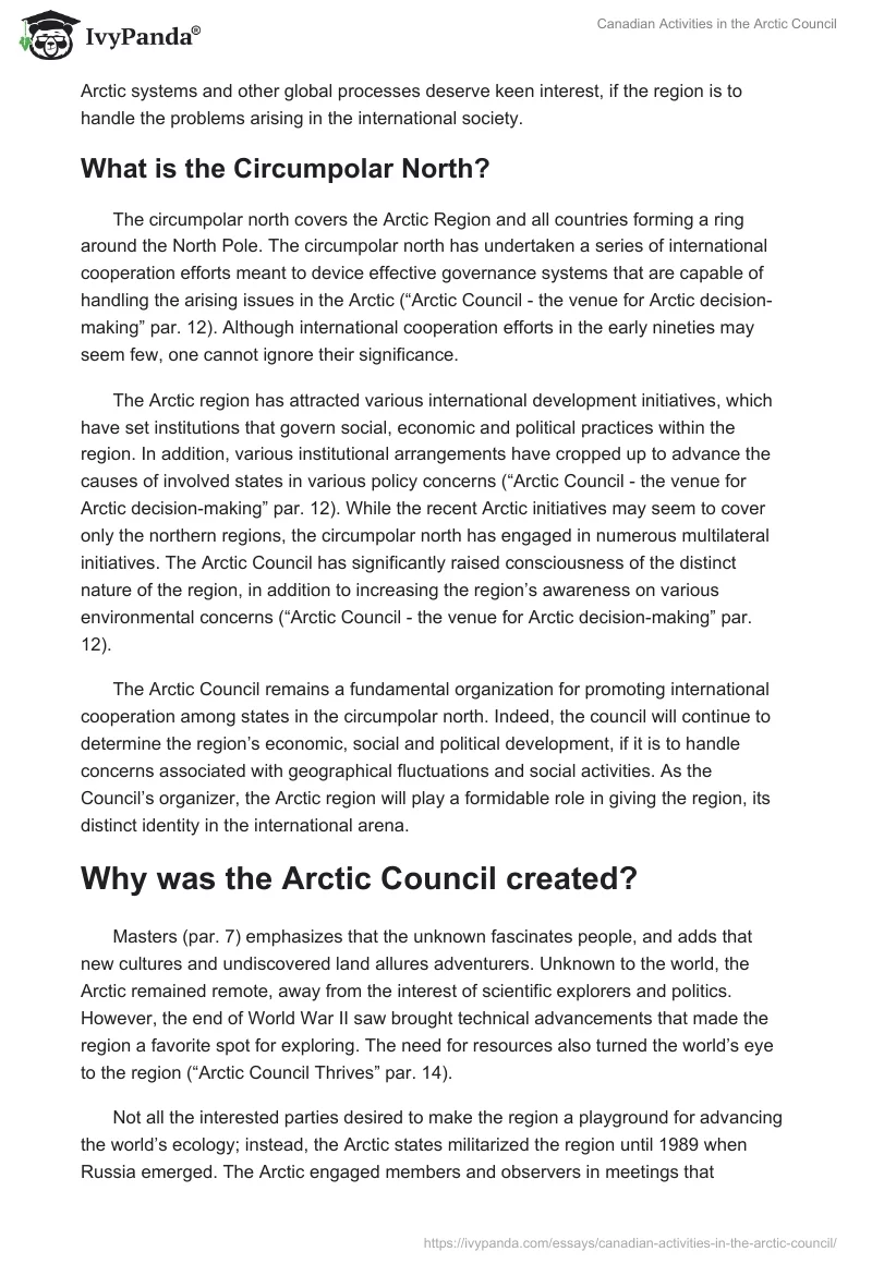 Canadian Activities in the Arctic Council. Page 2