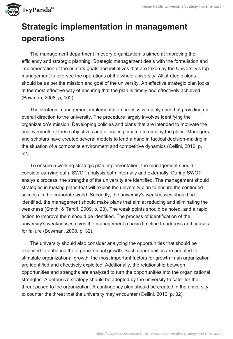 Fresno Pacific University's Strategy Implementation. Page 2