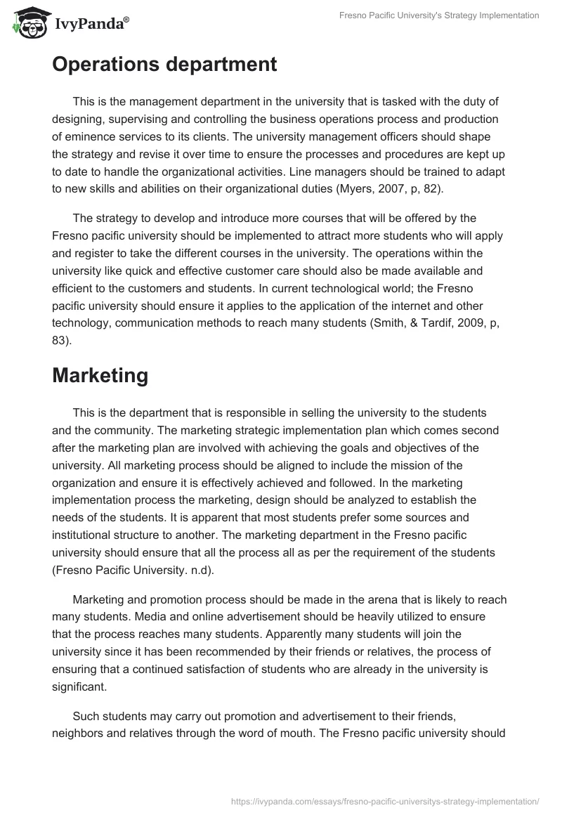 Fresno Pacific University's Strategy Implementation. Page 3
