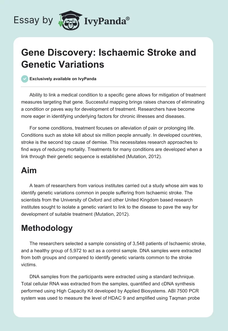 Gene Discovery: Ischaemic Stroke and Genetic Variations. Page 1