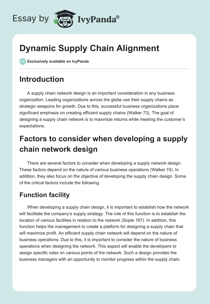 Dynamic Supply Chain Alignment. Page 1