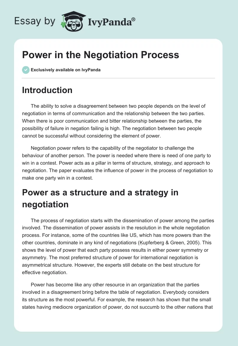 Power in the Negotiation Process. Page 1