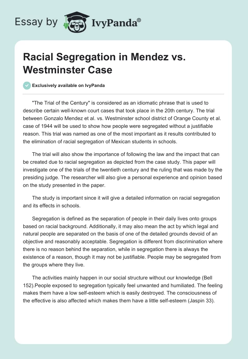 Racial Segregation in Mendez vs. Westminster Case. Page 1
