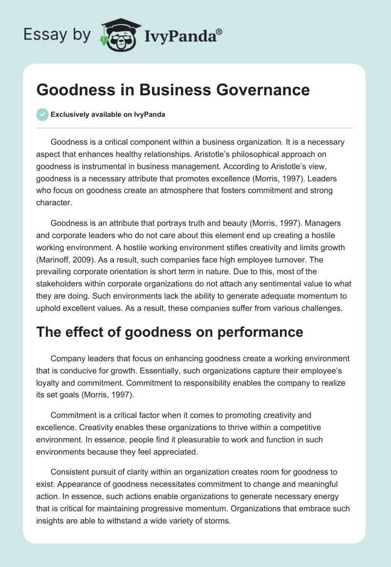 Goodness in Business Governance. Page 1