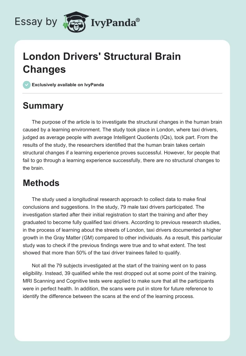 London Drivers' Structural Brain Changes. Page 1