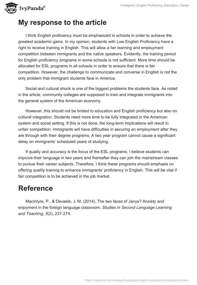 Foreigners' English Proficiency, Education, Career. Page 2