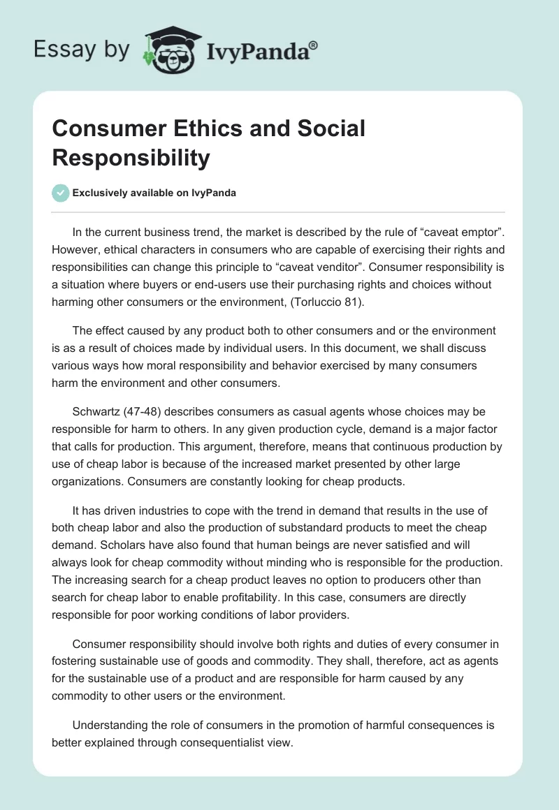 Consumer Ethics and Social Responsibility. Page 1