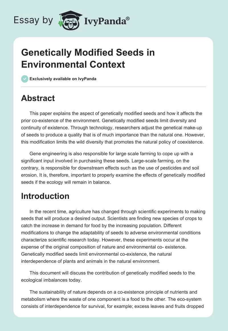 Genetically Modified Seeds in Environmental Context. Page 1